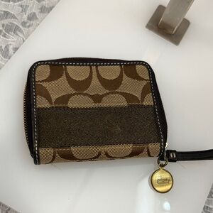 Coach Tan and Brown Wallet with Gold Charm